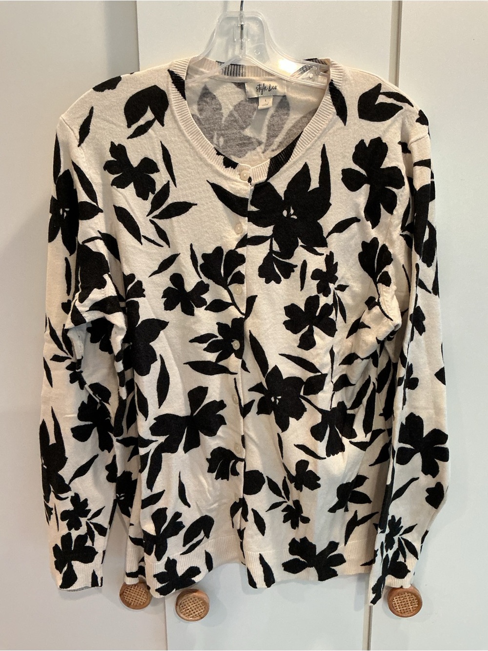 Style & Co. Black and Cream Floral Button Cardigan